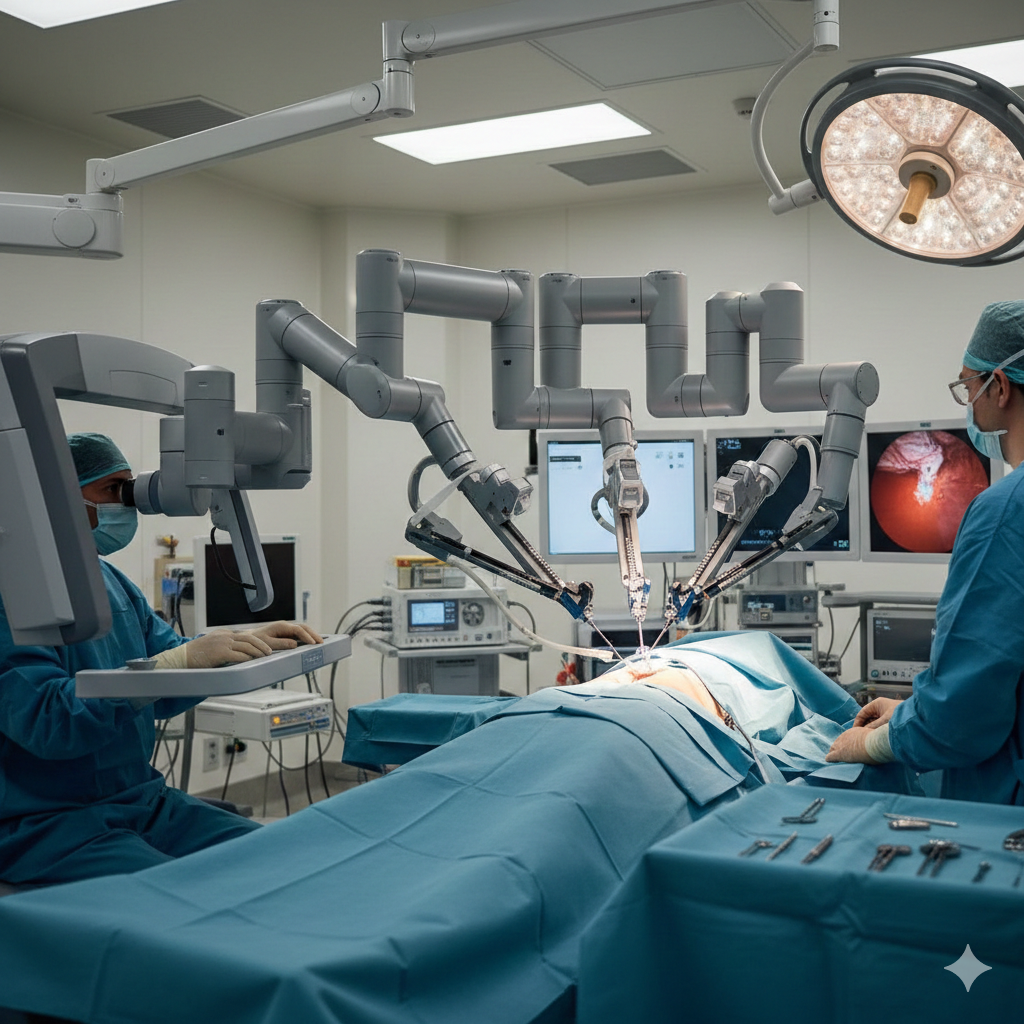 Robô cirúrgico Da Vinci durante cirurgia
